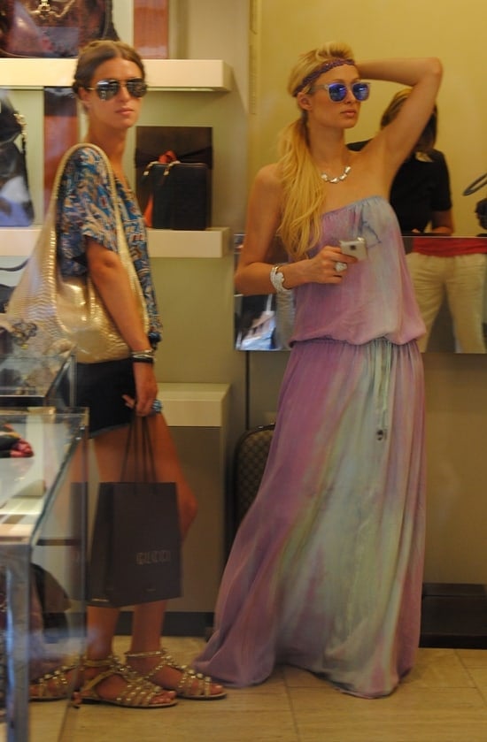 Paris Hilton and her sister Nicky Hilton shopping at the Gucci and Emilio Pucci stores in Portofino, Italy on July 21, 2010