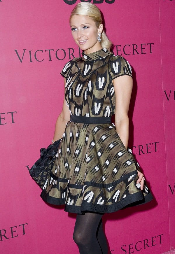Paris Hilton wearing a dress from Louis Vuitton’s Pre-Fall 2010 Collection