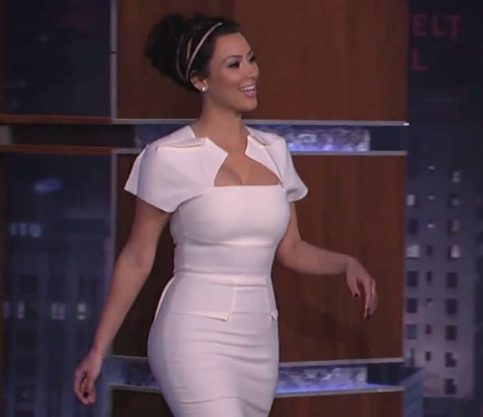 Kim Kardashian wearing Roland Mouret's 'Myrtha' folded sheath dress