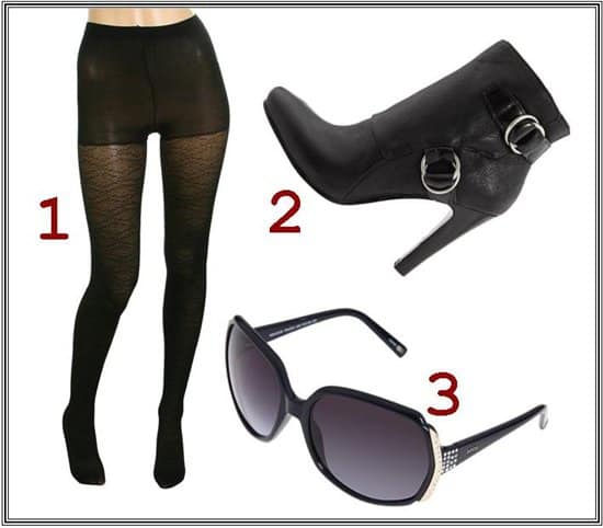 Cool black sunnies, ankle boots, and stockings