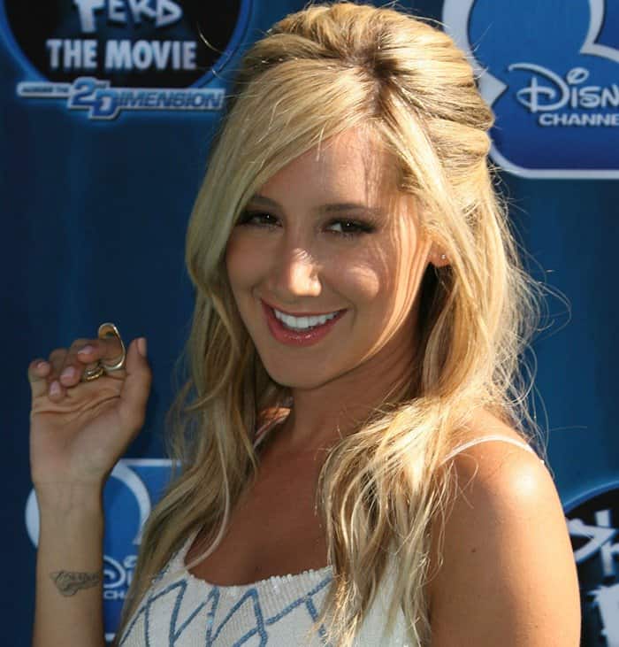 Ashley Tisdale wearing the 'Aztec' mini dress from AllSaints