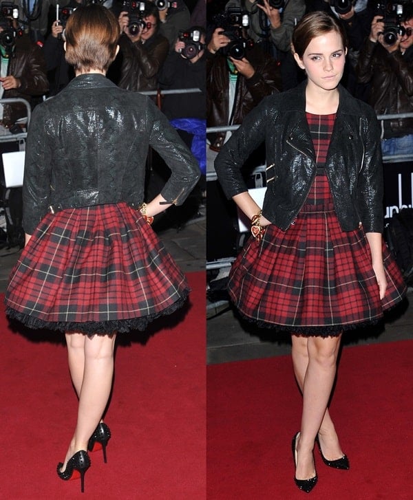 Emma Watson attended the GQ Men of the Year Awards held early this week in a plaid tartan wool puffball dress with tulle underlay from Alexander McQueen's McQ line