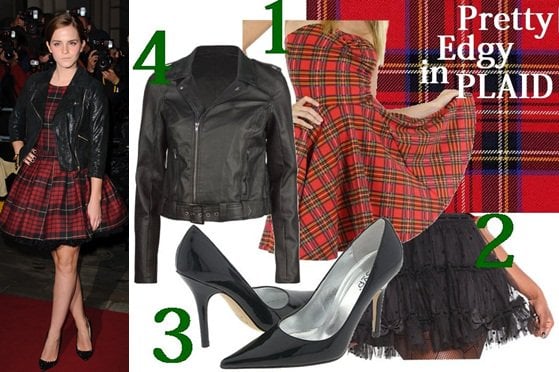 To copy Emma’s style for less, simply top the dress with a faux leather jacket