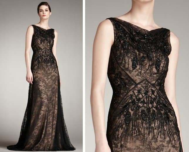 Carmen Marc Valvo Beaded Lace Gown