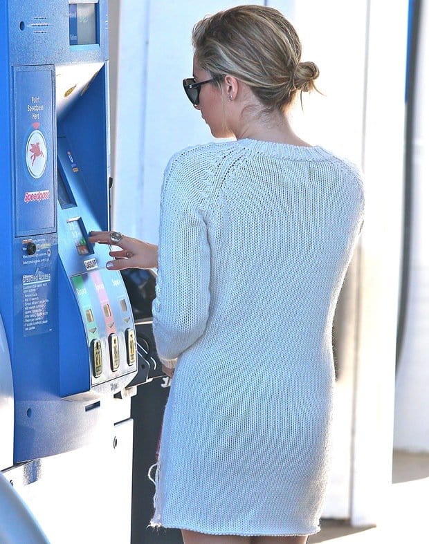 Ashley Tisdale gets gas for her car at a local service station in Toluca Lake