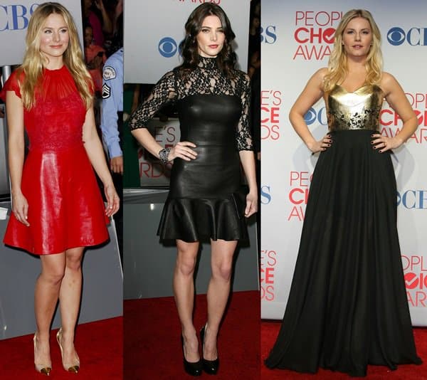 Kristen Bell in Valentino, Ashley Greene in DKNY, and Elisha Cuthbert attend the 2012 People's Choice Awards
