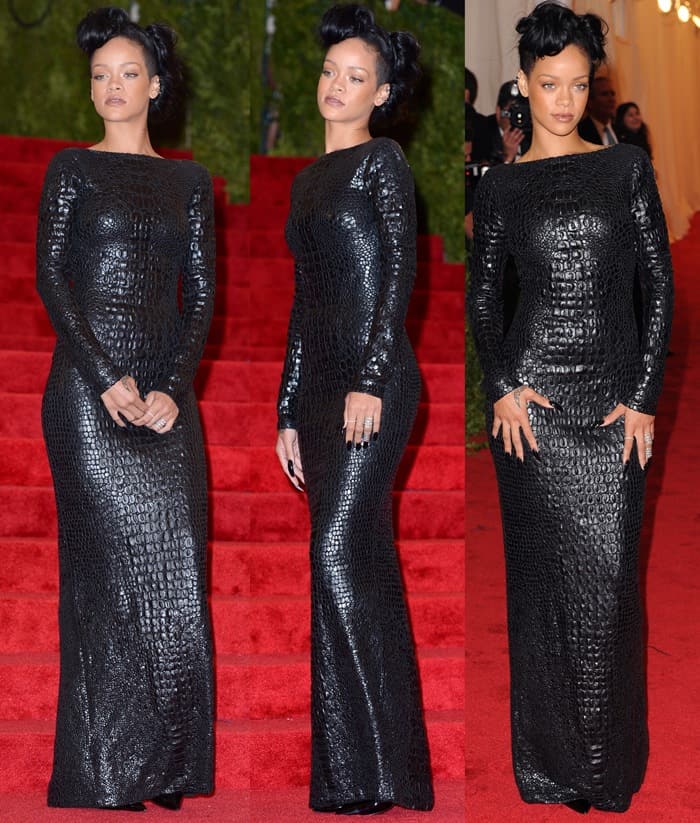 Rihanna in Tom Ford attends the "Schiaparelli And Prada: Impossible Conversations" Costume Institute Gala