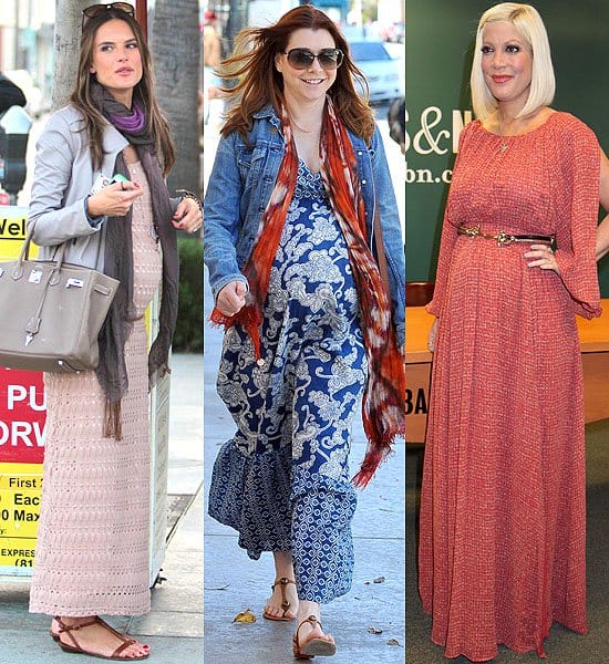 Pregnant celebrities in maxi dresses