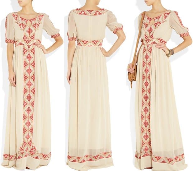 Alice By Temperley Beige Beatrice Embroidered Crepe Maxi Dress