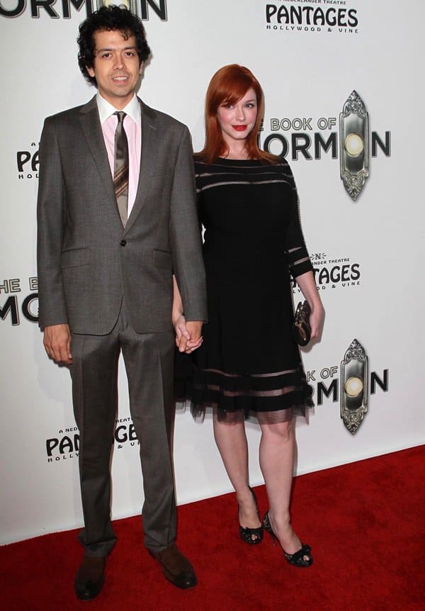 Christina Hendricks and her husband Geoffrey Arend at 'The Book of Mormon' Opening Night