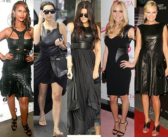 Celebrities in black leather dresses