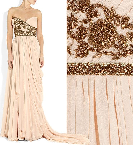 Marchesa embellished silk chiffon strapless gown