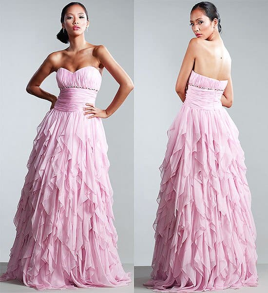 Nika strapless layered evening gown