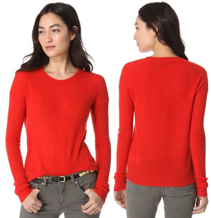 Loose-knit cashmere fashions an airy red sweater from Enza Costa that is perfect for layering