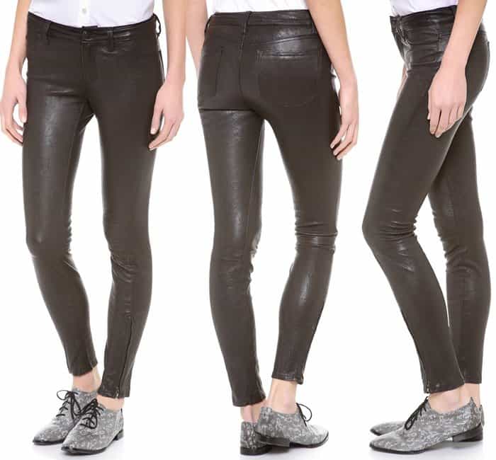Skinny J Brand ankle pants with front pockets in soft, stretch leather are a statement piece