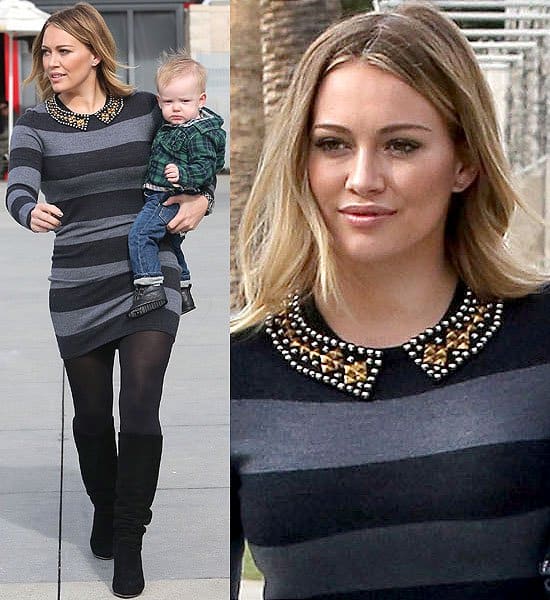 Hilary Duff shows what to wear with a sweater dress in Los Angeles, California on December 13, 2012