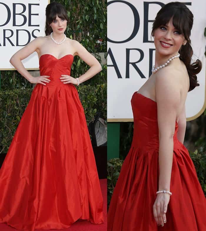 Zooey Deschanel at the 70th Annual Golden Globe Awards held at the Beverly Hilton Hotel.