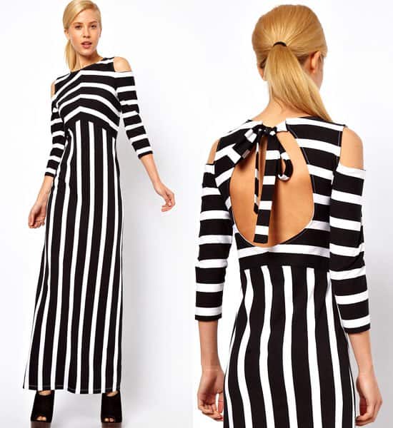 ASOS Maxi Dress with Cold Shoulder in Stripe Print