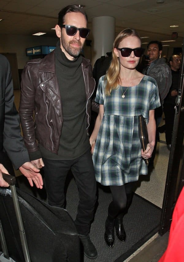 Kate Bosworth and her fiance, Michael Polish, arriving at LAX in Los Angeles
