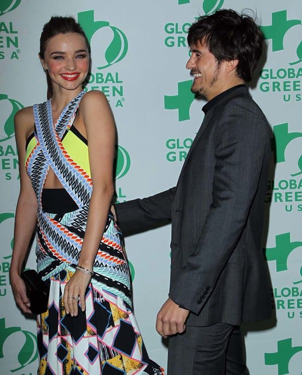 Miranda Kerr and Orlando Bloom arrive at the Global Green USA's 10th Annual pre-Oscar party