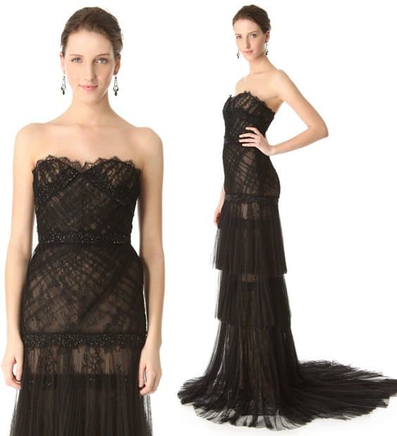 marchesa pleated mesh lace gown