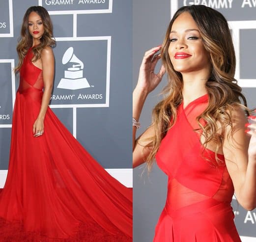 Singer Rihanna arrives at the 55th Annual GRAMMY Awards