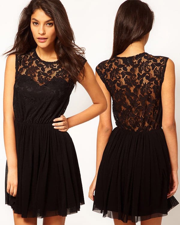 ASOS Skater Dress With Lace And Mesh