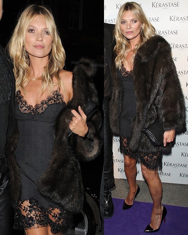 Kate Moss attends the Kerastase haircare party at One Mayfair in London on March 11, 2013