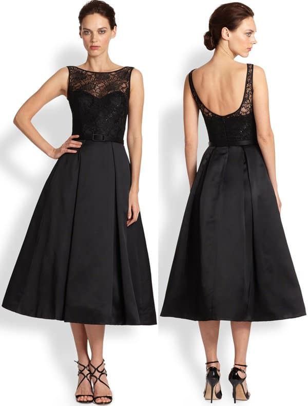 Theia Belted Floor-Length Dress