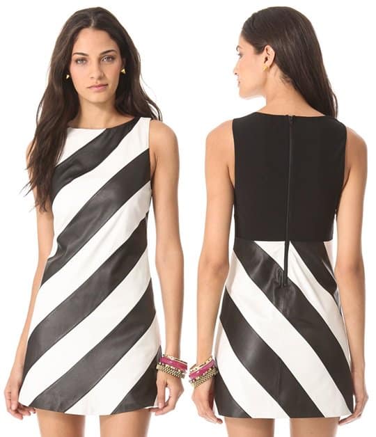 alice + olivia leather stripe a line dress