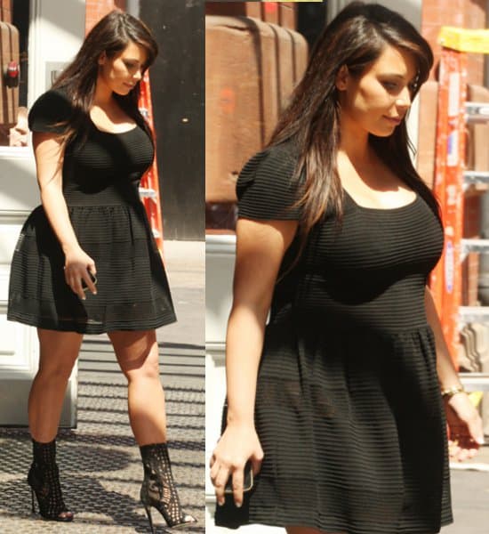 A pregnant Kim Kardashian departs a Manhattan hotel in New York City
