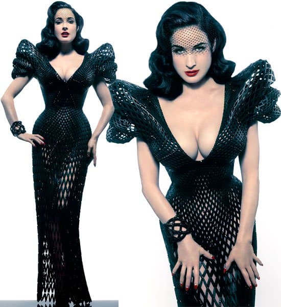 Dita Von Teese models the first-ever 3D-printed dress