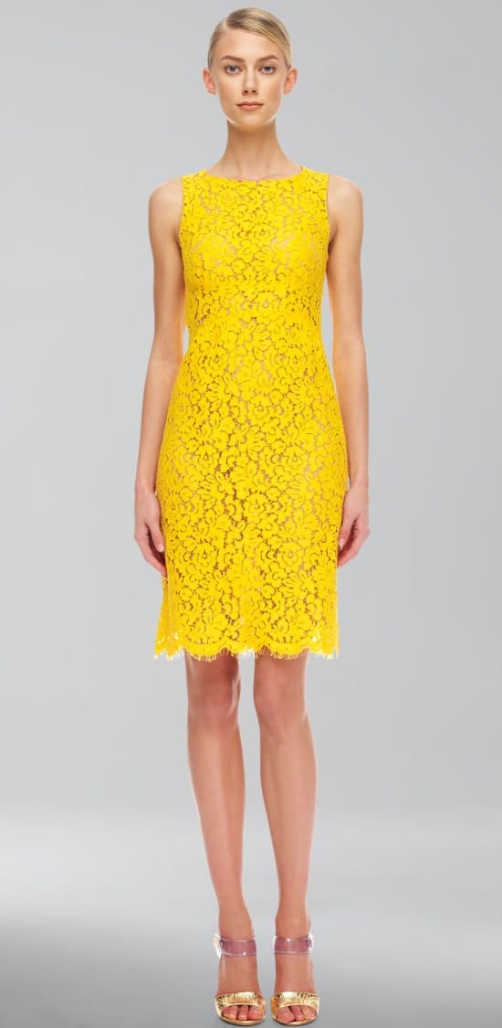 Michael Kors Yellow Floral Lace Shift Dress