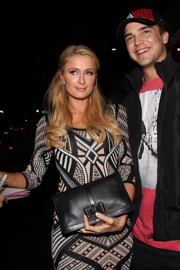 Socialite Paris Hilton met River Viiperi at the Marlon Gobel show at the Lincoln Centre during the New York Fashion Week
