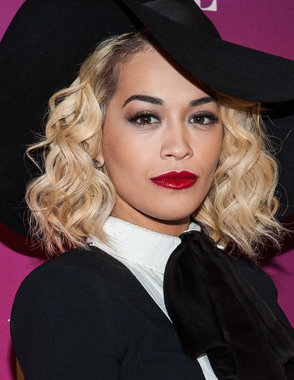 Rita Ora channeling a classic-vintage ’60s look with a slightly Gothic twist