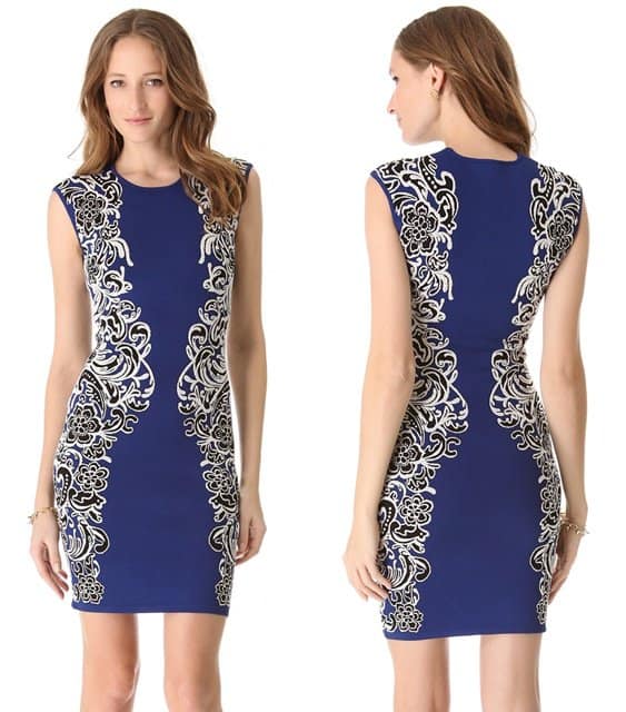 WornOnTV: Carries blue dress with patterned side panels 