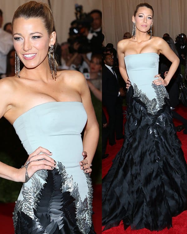 Blake Lively arrives at the PUNK Chaos to Couture Costume Institute Gala at The Metropolitan Museum of Art on May 6, 2013