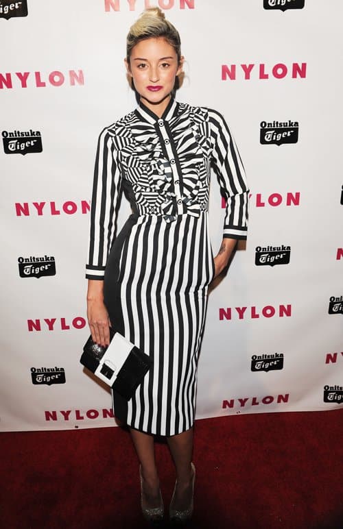 Caroline D'Amore's overly printed dress at the NYLON Magazine Young Hollywood Party