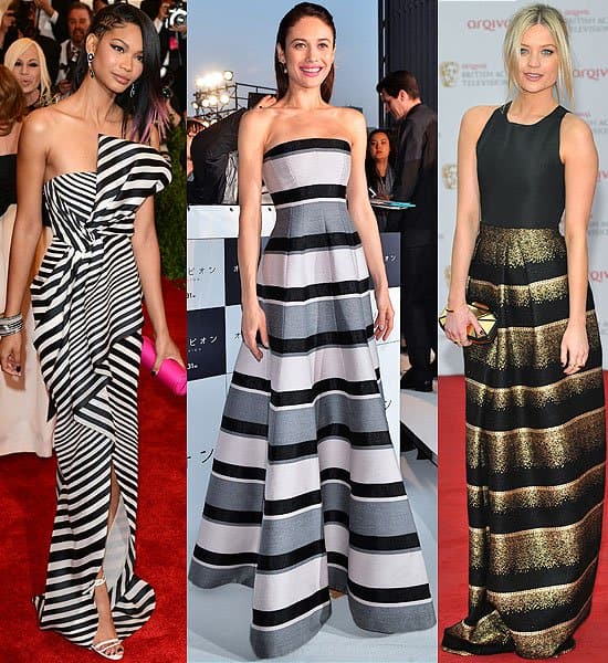 Celebrities in striped gowns