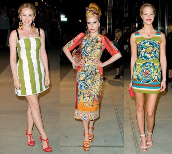Colorful dresses from Dolce & Gabbana's Spring 2013 RTW collection during the Fifth Avenue store opening in New York City