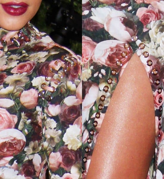 The eyelet and lace-up details on Kim Kardashian's Givenchy fall 2013 floral-print gown
