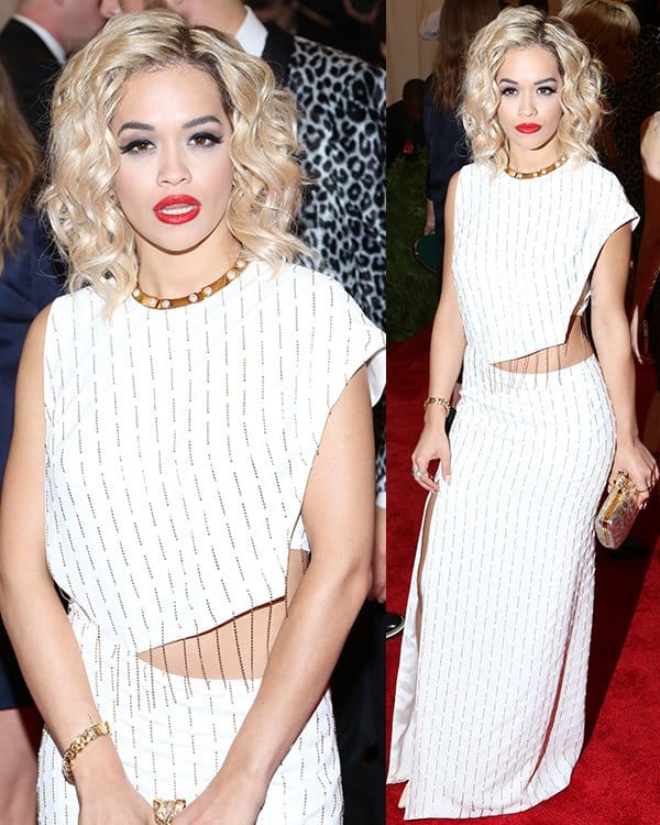 Rita Ora arrives at the PUNK: Chaos to Couture Costume Institute Gala at The Metropolitan Museum of Art on May 6, 2013