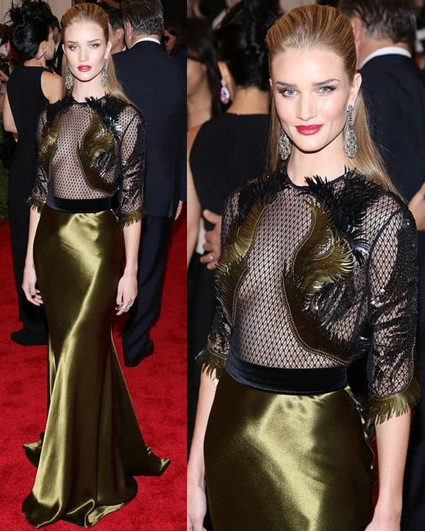Rosie Huntington-Whiteley arrives at the PUNK Chaos to Couture Costume Institute Gala at The Metropolitan Museum of Art on May 6, 2013
