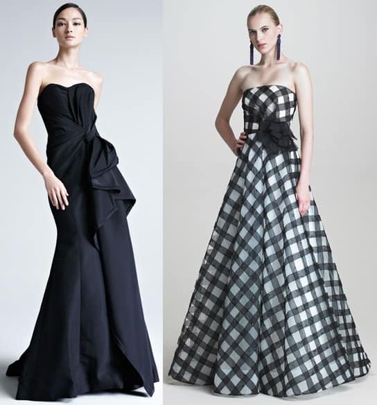 Carolina Herrera Faille Strapless Gown and Oscar de la Renta Gingham Strapless Gown