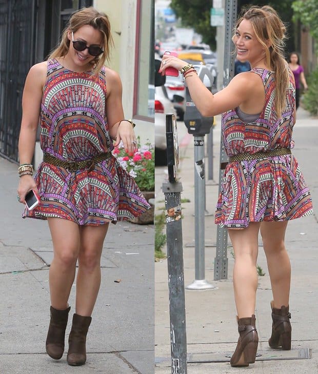 Hilary Duff was the quintessential summer babe in her swingy, vividly colored Mara Hoffman dress