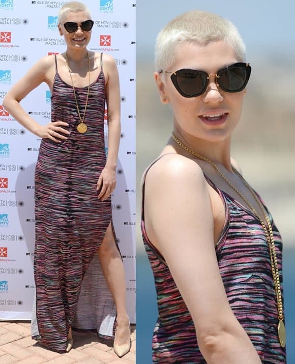 Jessie J wears a strappy House of Holland maxi dress at the Isle of MTV concert photocall in Malta