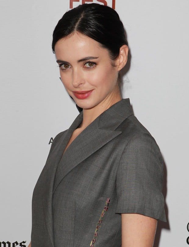 Krysten Ritter wearing a grey Christian Dior Spring 2013 double-breasted tuxedo dress at the premiere of 'The Way, Way Back' at the 2013 Los Angeles Film Festival in Los Angeles on June 23, 2013