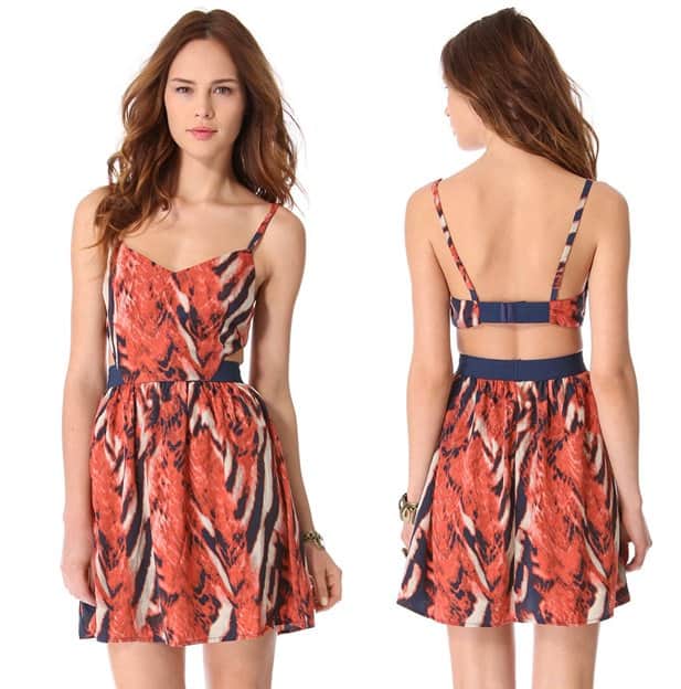 This patterned BB Dakota dress is detailed with an open back and cutout sides