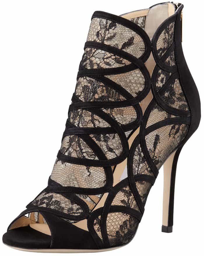 Jimmy Choo Fauna Lace-Suede Cage Sandal in Black
