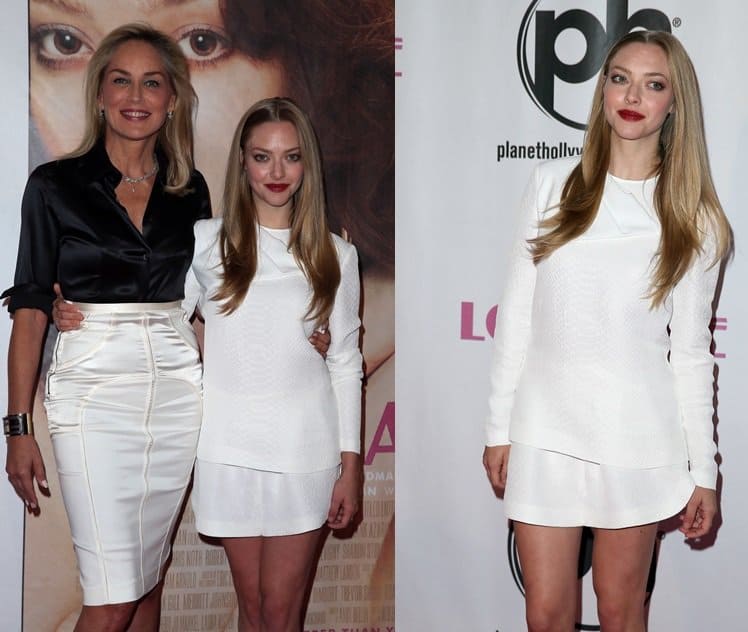 Amanda Seyfried and Sharon Stone at the 'Lovelace' premiere at Planet Hollywood Showroom inside Planet Hollywood Resort & Casino in Las Vegas on August 4, 2013